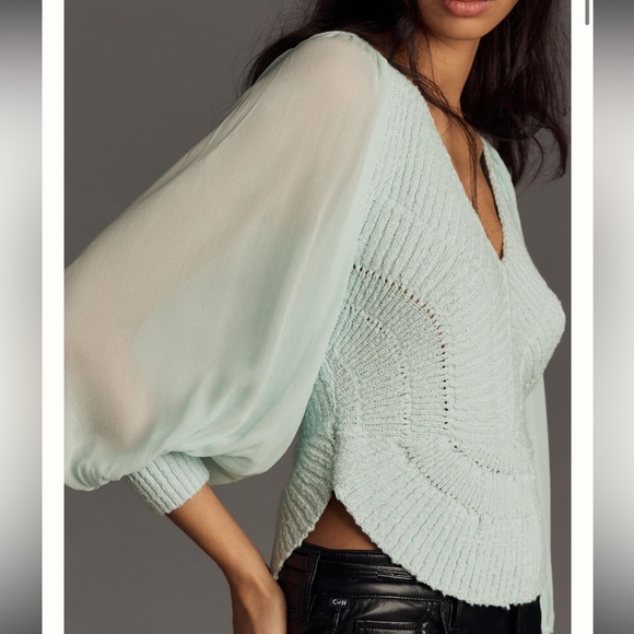 Anthropologie Sheer Sleeve V-Neck Sweater Top NWT - Picture 2 of 5